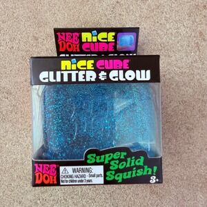 NeeDoh Nice Cube Glitter Glow Squishy Toy Blue Nee Doh Fidget Schylling NEW